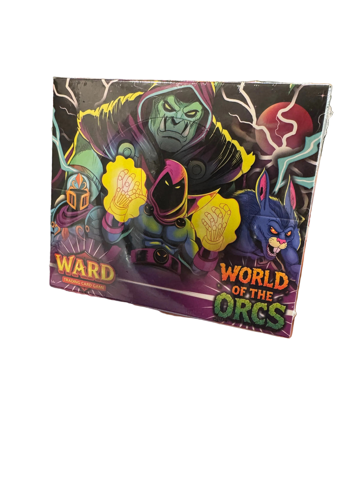 A collectible trading card from the World of Orcs game, featuring a stylized illustration of a green-skinned warrior with a black mask and glowing yellow hands, alongside a blue rabbit character. The card is displayed at an angle against a plain white background.
